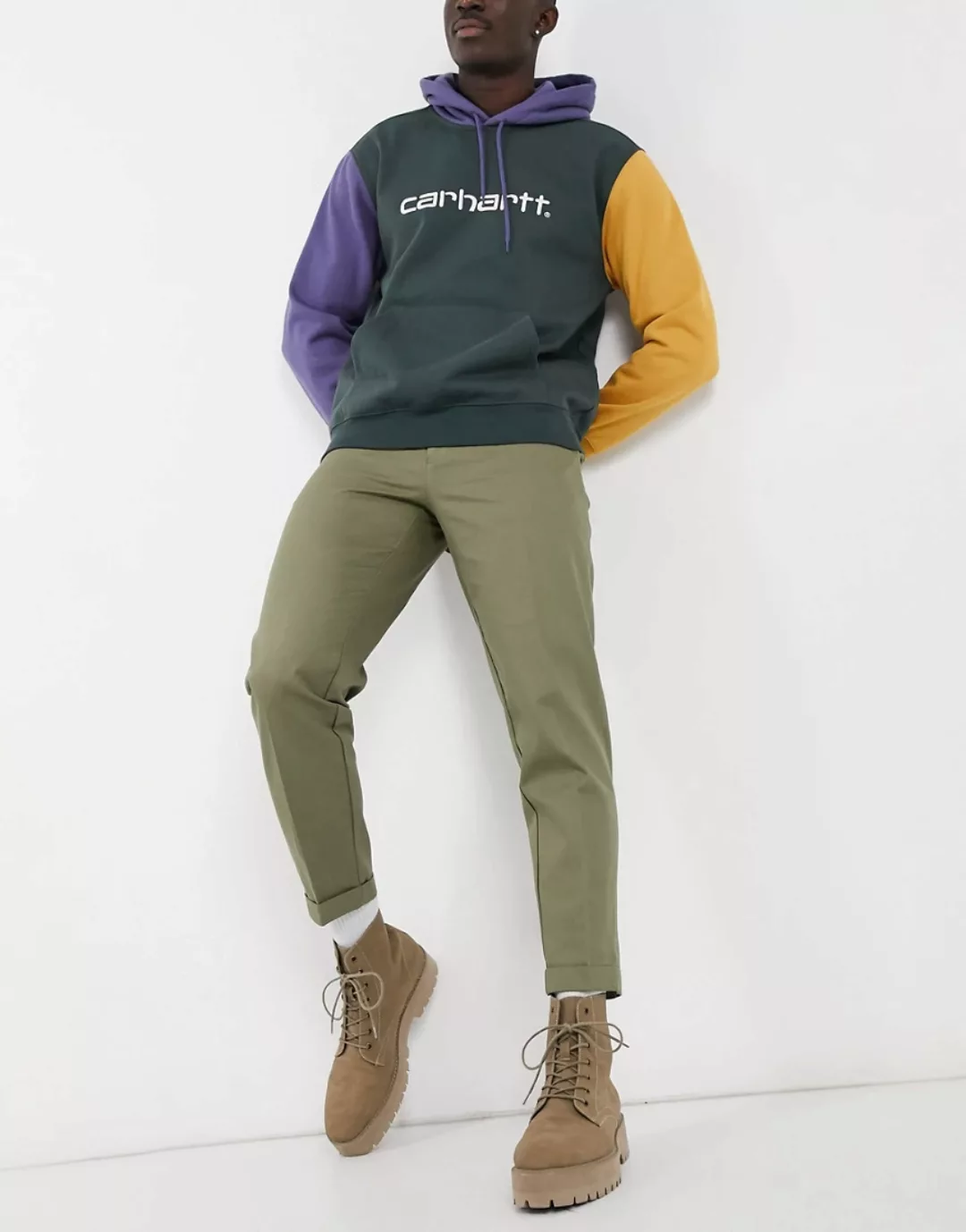 Burton Menswear – Hose mit kurzem Schnitt und Ziernähten, in Khaki-Grün günstig online kaufen