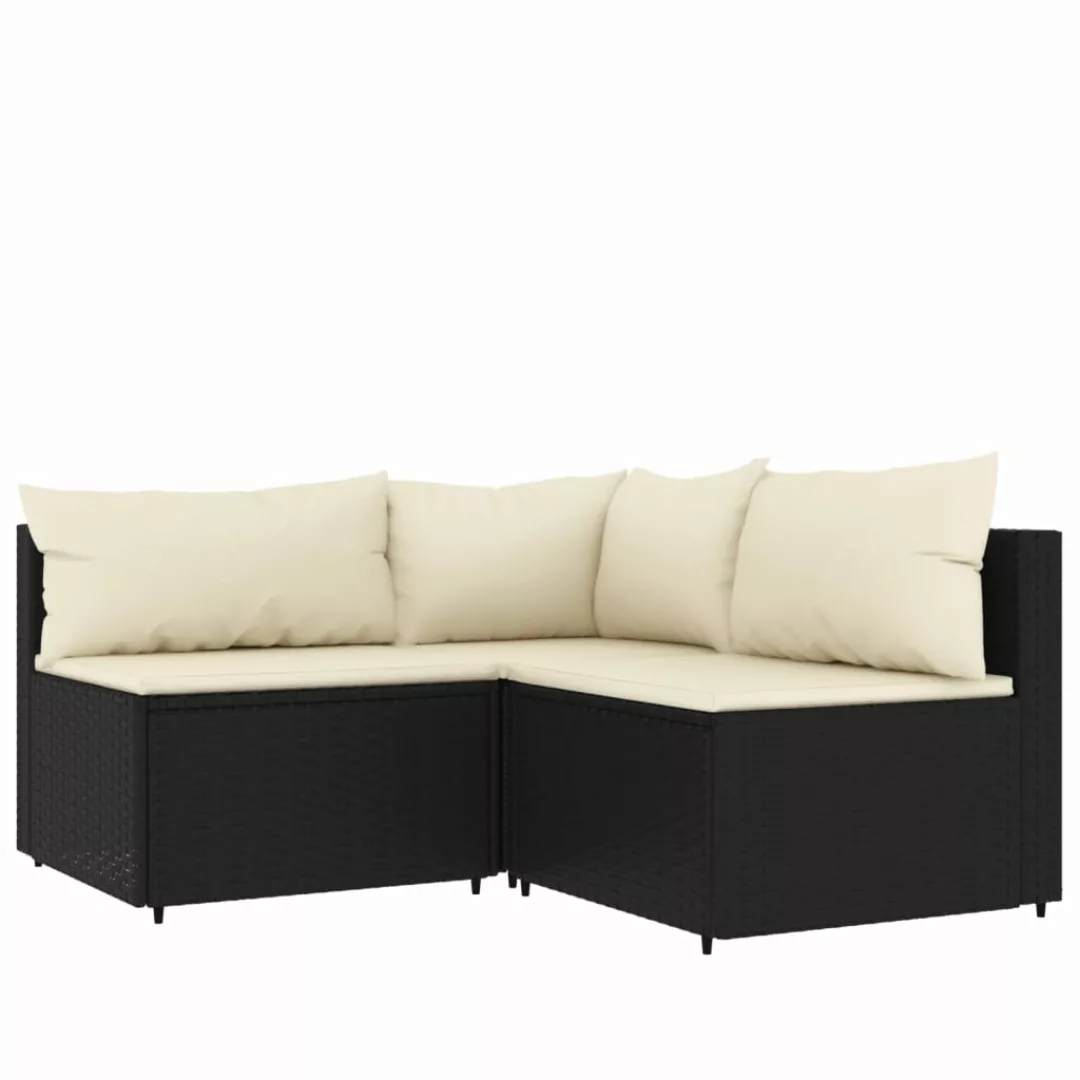 vidaXL Loungesofa 3-tlg. Garten-Lounge-Set mit Kissen Schwarz Poly Rattan, günstig online kaufen