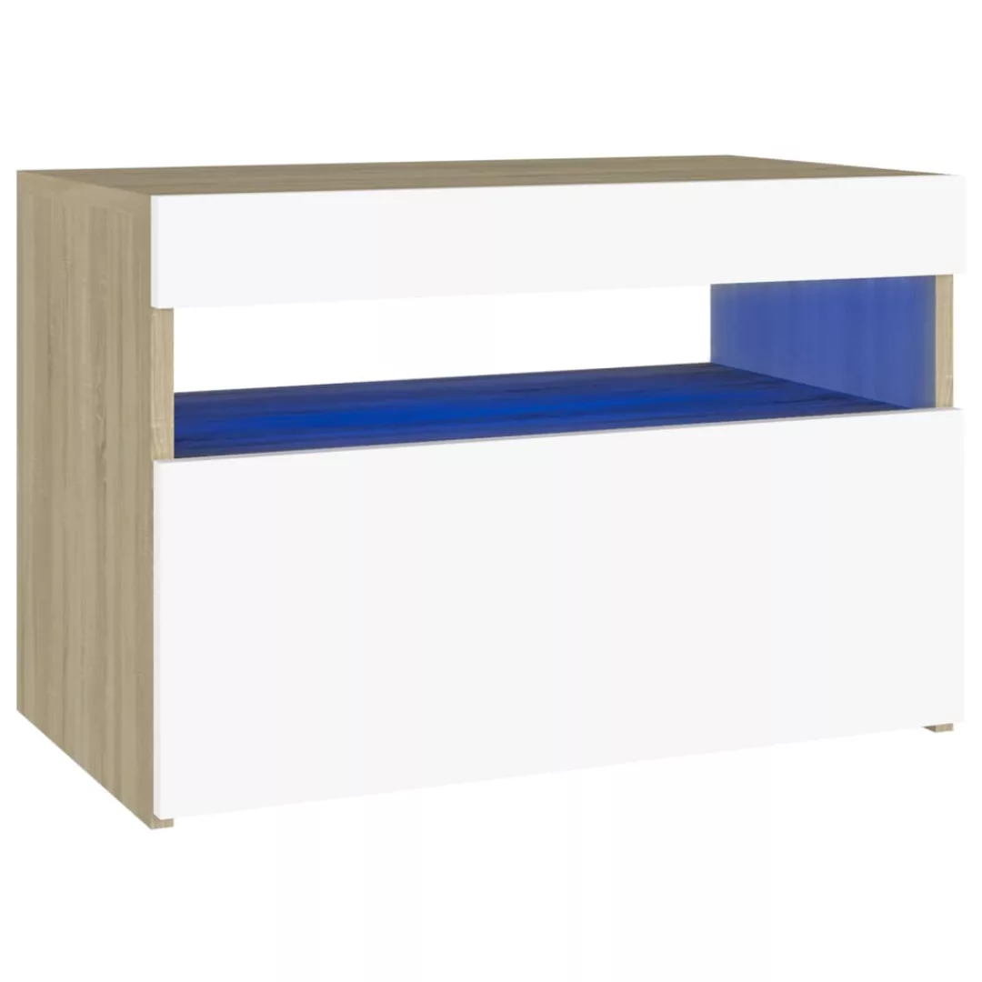 Nachttisch Mit Led-leuchten Weiß Sonoma-eiche 60x35x40cm günstig online kaufen