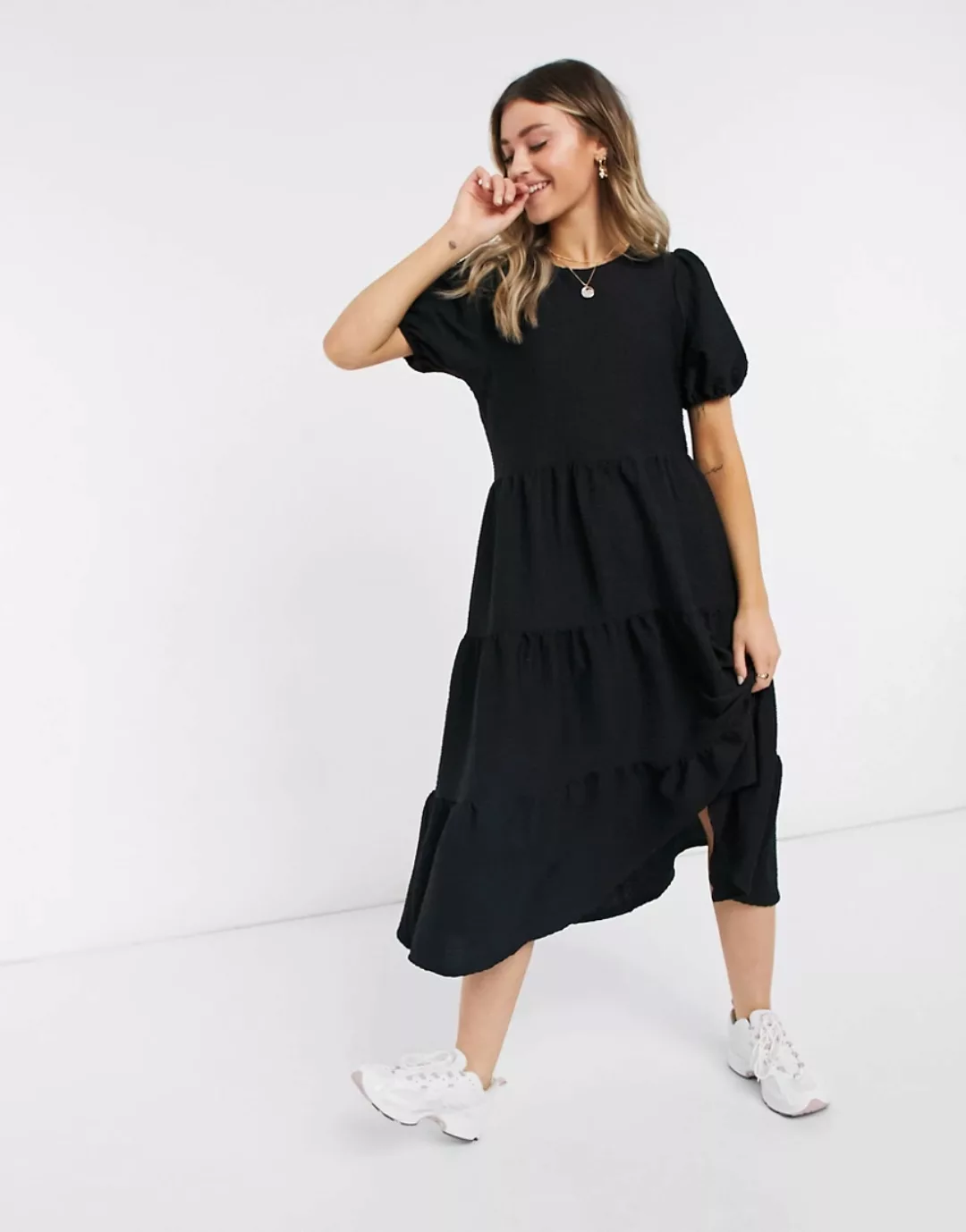 ASOS DESIGN – Strukturiertes Midi-Hängerkleid in Oversize-Passform in Schwa günstig online kaufen