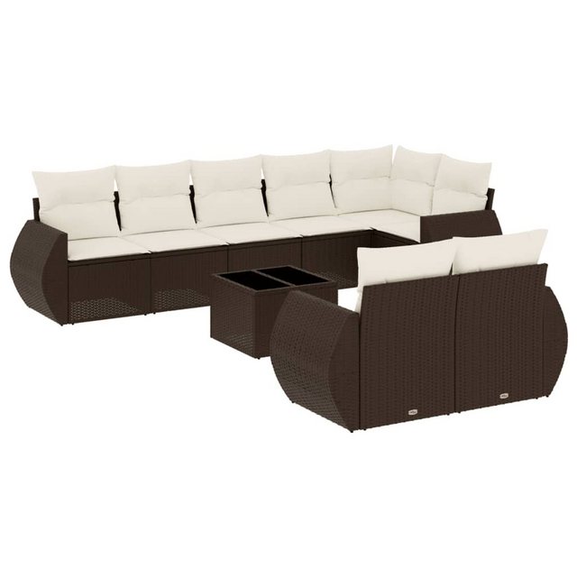 vidaXL Sofaelement 9-tlg. Garten-Sofagarnitur mit Kissen Braun Poly Rattan günstig online kaufen