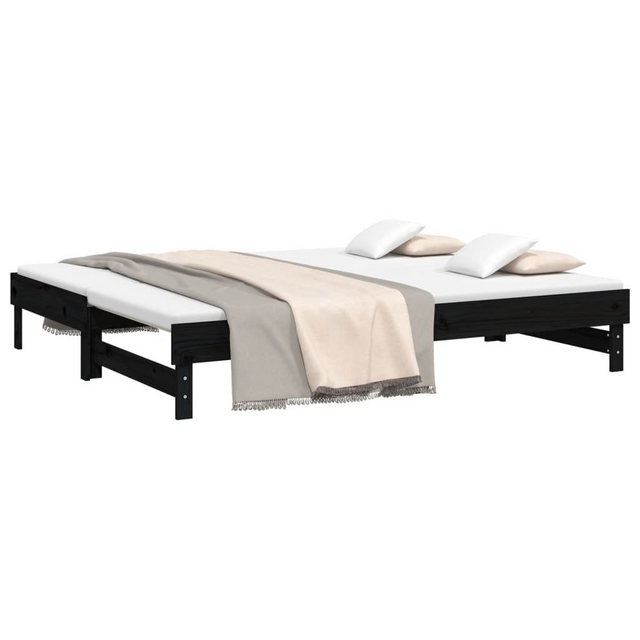 furnicato Bett Tagesbett Ausziehbar Schwarz 2x(80x200) cm Massivholz Kiefer günstig online kaufen