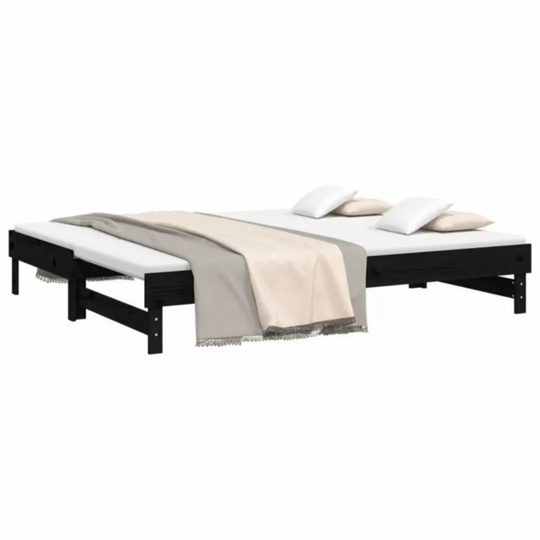 furnicato Bett Tagesbett Ausziehbar Schwarz 2x(80x200) cm Massivholz Kiefer günstig online kaufen