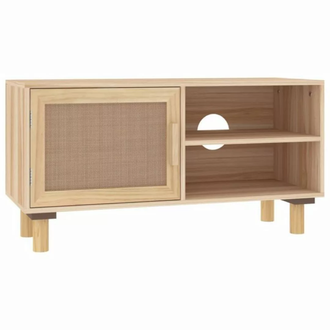 furnicato TV-Schrank Braun 80x30x40 cm Massivholz Kiefer und Natur-Rattan ( günstig online kaufen