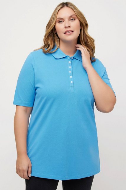 Ulla Popken T-Shirt Poloshirt Piqué Polokragen Samt-Knopfleiste günstig online kaufen