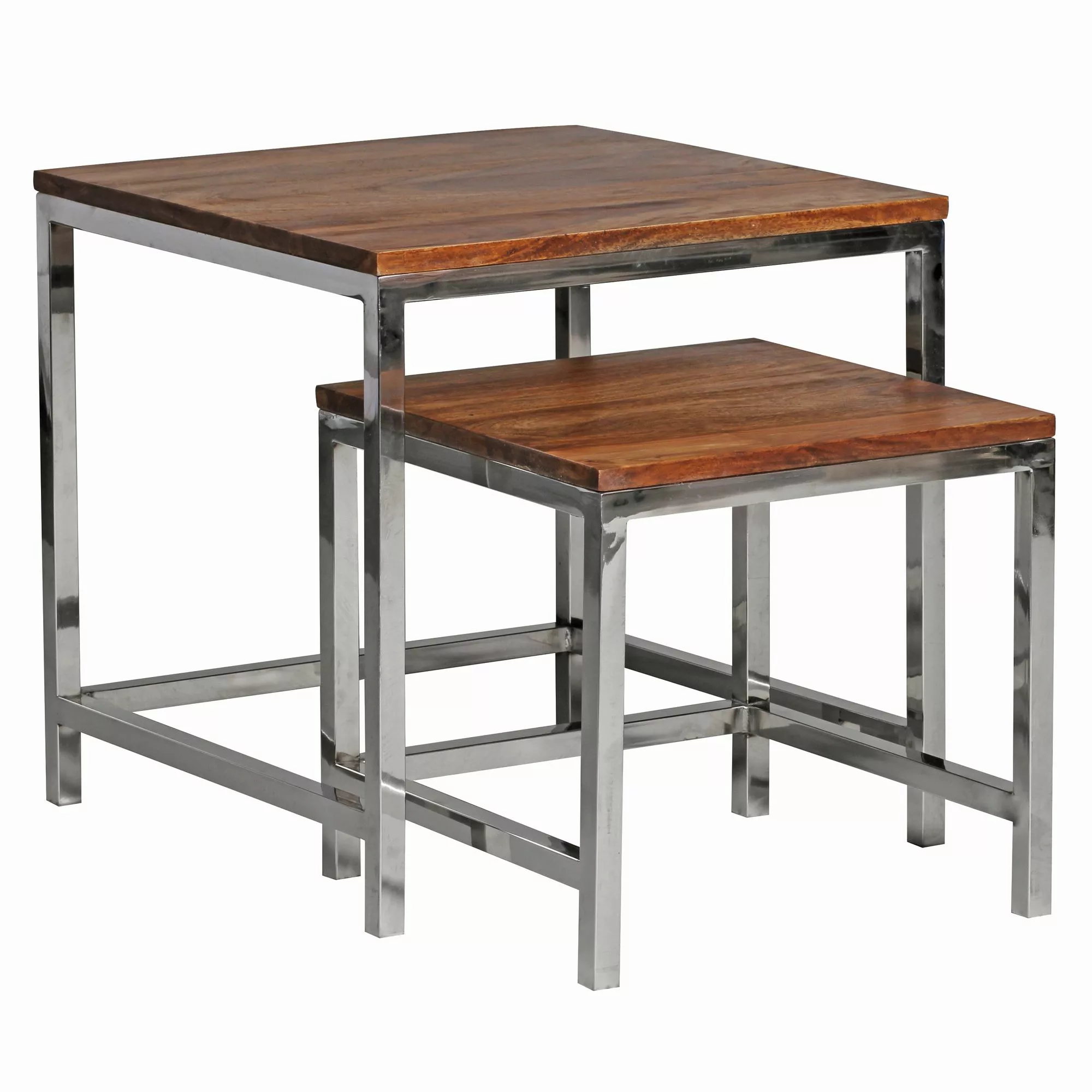 2er Set Satztisch GUNA Massiv-Holz Sheesham Wohnzimmer-Tisch Metallgestell günstig online kaufen