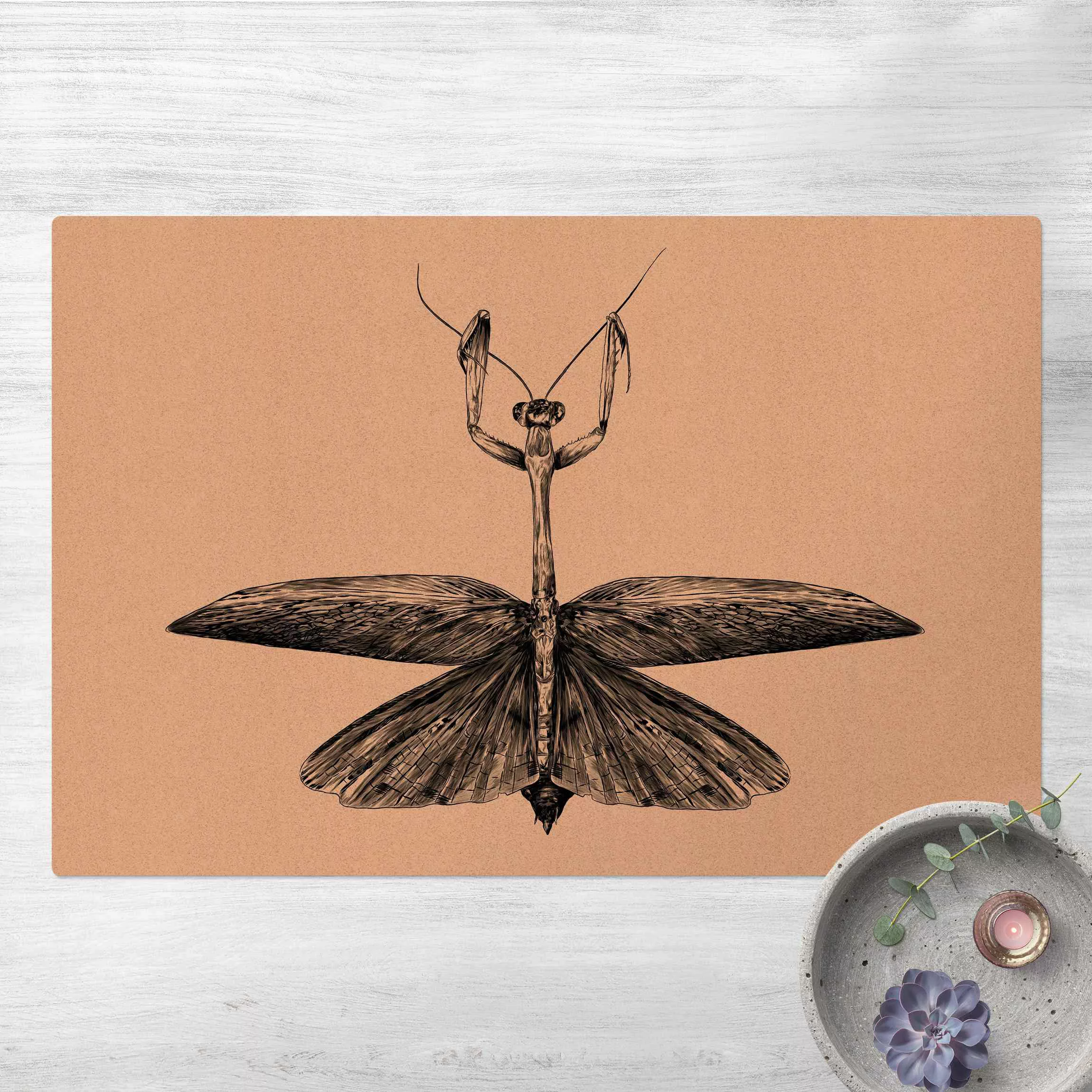 Kork-Teppich Illustration stolze Mantis Schwarz günstig online kaufen