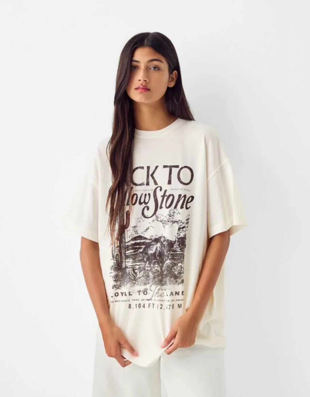 Bershka T-Shirt Mit Print Damen Xs Grbrochenes Weiss günstig online kaufen