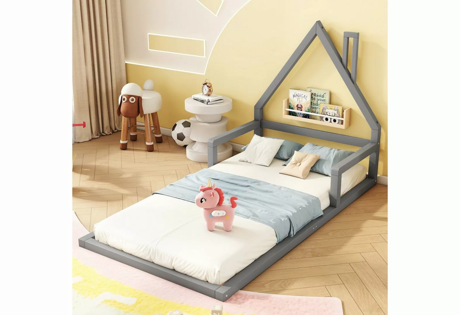 KoDise Kinderbett Hausbett Massivholzbett 90x200cm Flachbett Einzelbett (Ha günstig online kaufen