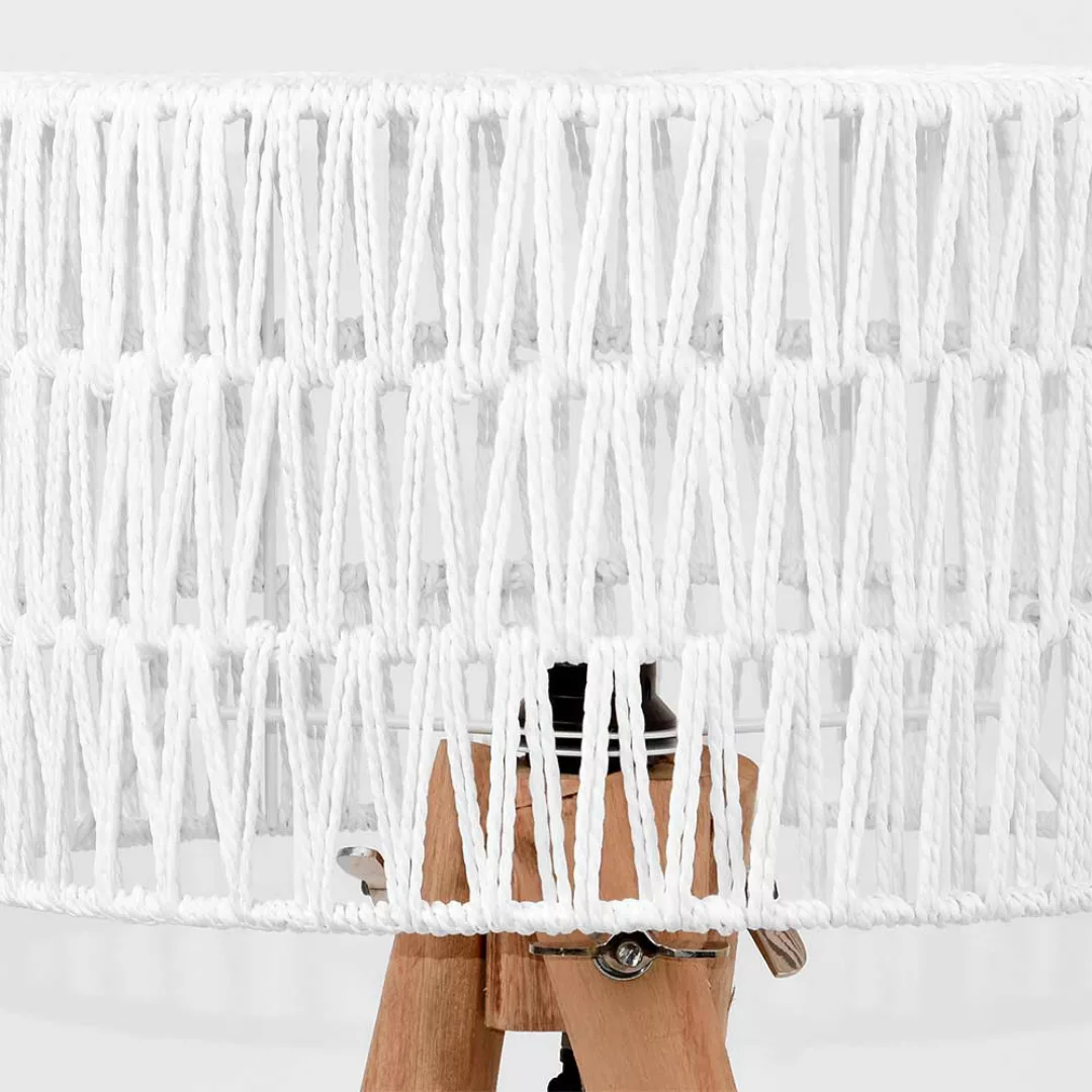 Tischleuchte mit Kordel Schirm in Weiß Massivholz Beinen günstig online kaufen