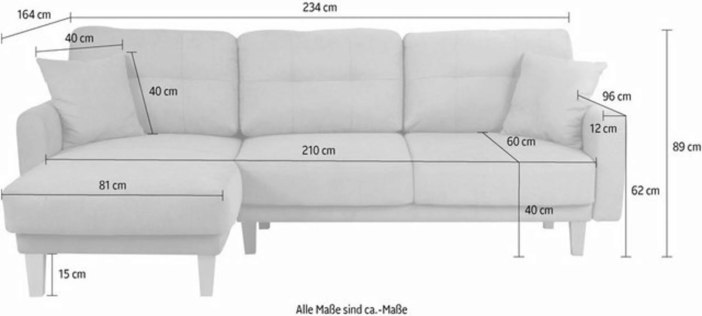 Home affaire Ecksofa "Triplo, Zierkissen, Schlaffunktion, B/T/H: 234/164/89 günstig online kaufen