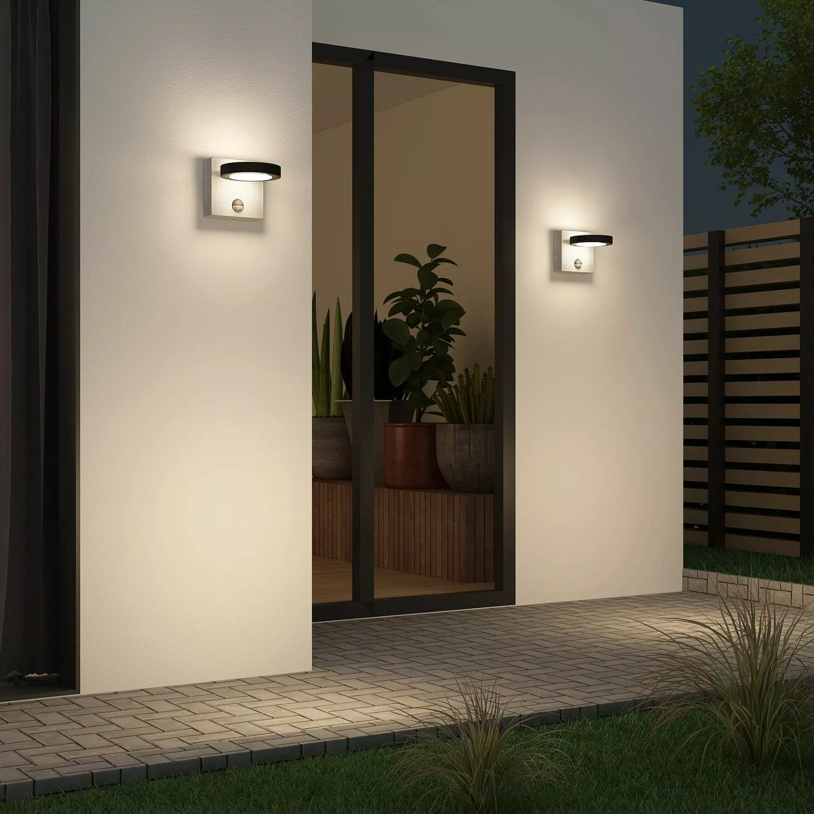 Lucande Belna LED-Außenwandlampe, beton, Sensor günstig online kaufen