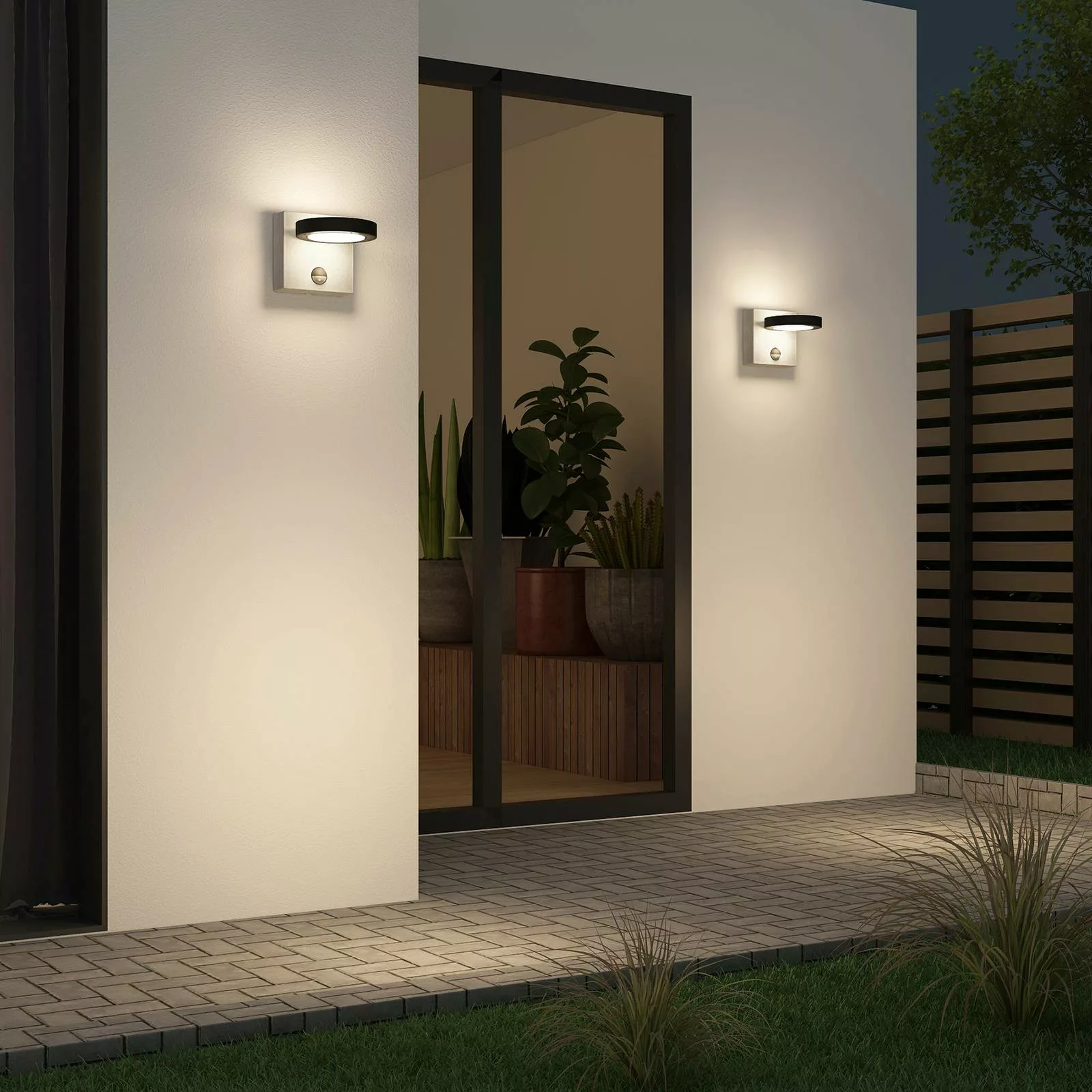 Lucande LED-Außenwandlampe Belna, Beton, Sensor, IP54 günstig online kaufen