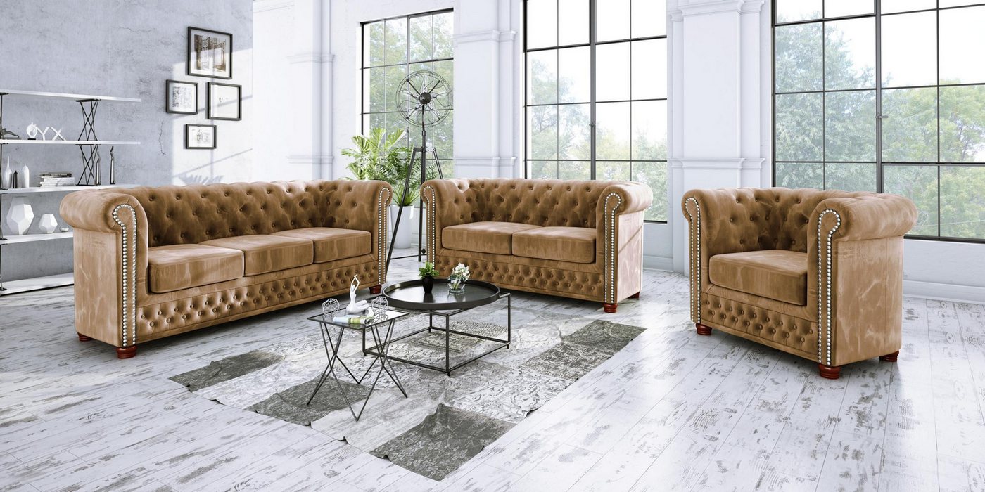 Xlmoebel Sofa Neues 3-Sitzer Chesterfield Stoffsofa im Design-Stil - Hochwe günstig online kaufen