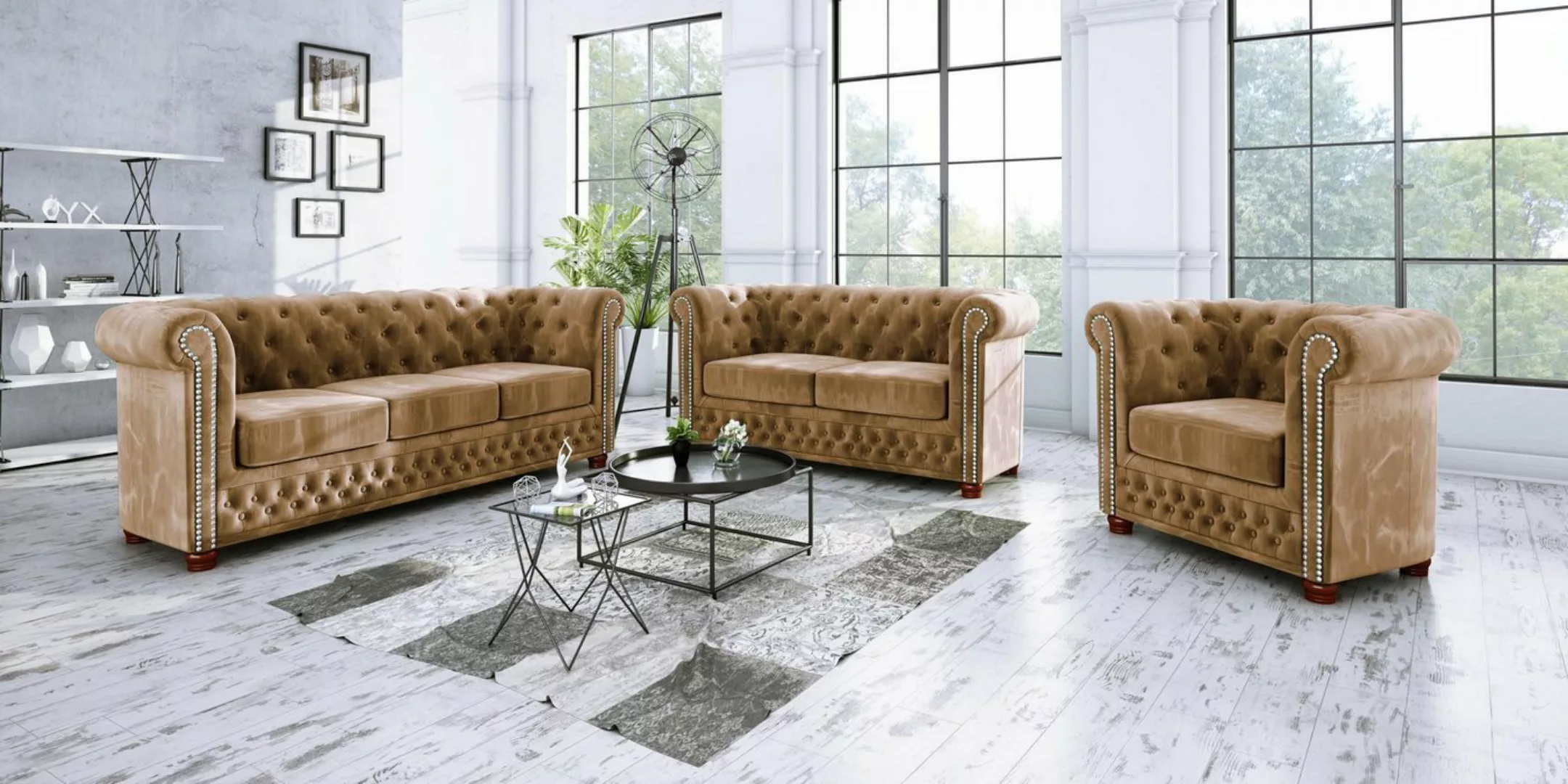 Xlmoebel Sofa Neue elegante Chesterfield Möbel Zweisitzer Textil Couch in, günstig online kaufen