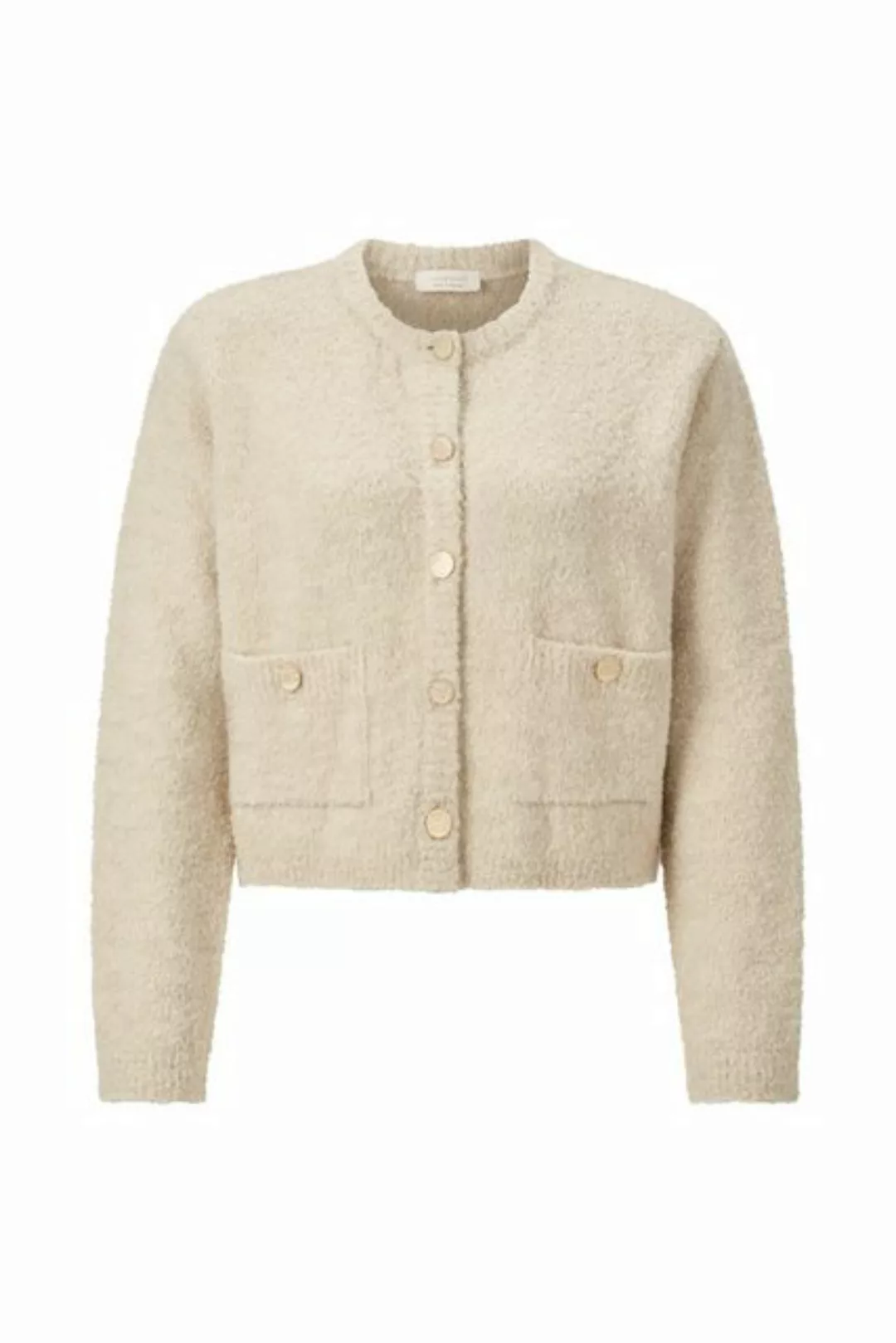 Rich & Royal Strickjacke Crew neck cardigan bouclé, caffee latte günstig online kaufen