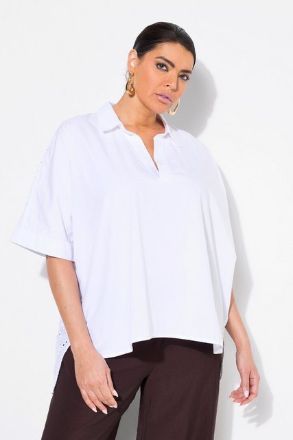 Ulla Popken Hemdbluse Bluse Lochstickerei Oversized Hemdkragen Halbarm günstig online kaufen