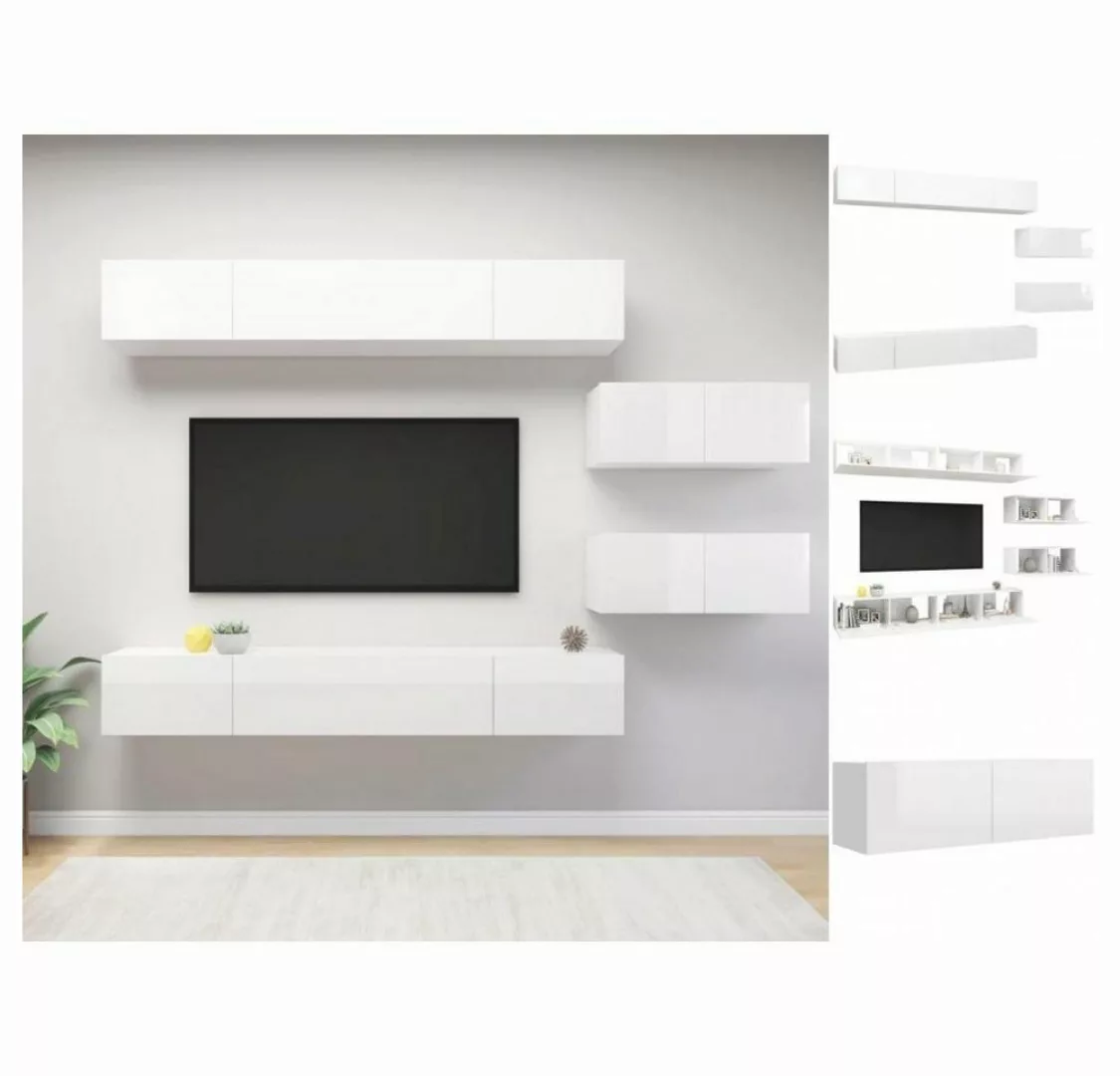 vidaXL Kleiderschrank 6-tlg TV-Schrank-Set Hochglanz-Weiß Spanplatte günstig online kaufen