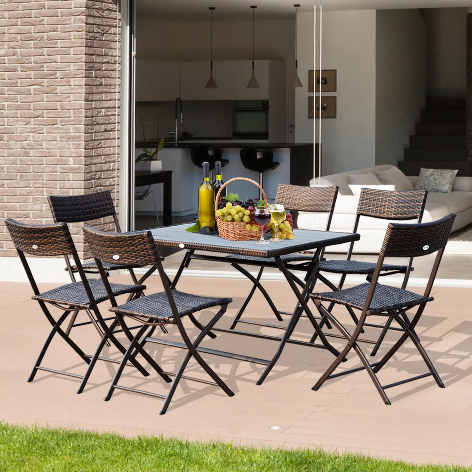 Outsunny Sitzgruppe Polyrattan 7 tlg. Gartenset Braun   Aosom günstig online kaufen