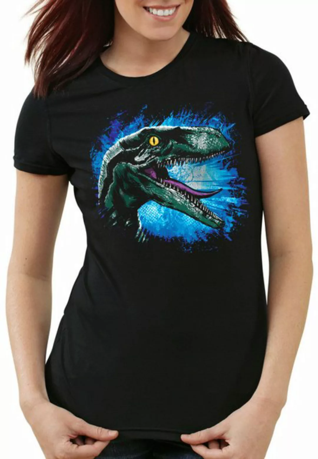 style3 T-Shirt Velociraptor Blue jurassic dinosaurier park dino günstig online kaufen