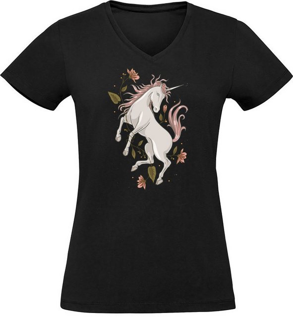 MyDesign24 T-Shirt Damen Pferde Print Shirt bedruckt - Einhorn mit Blumen V günstig online kaufen