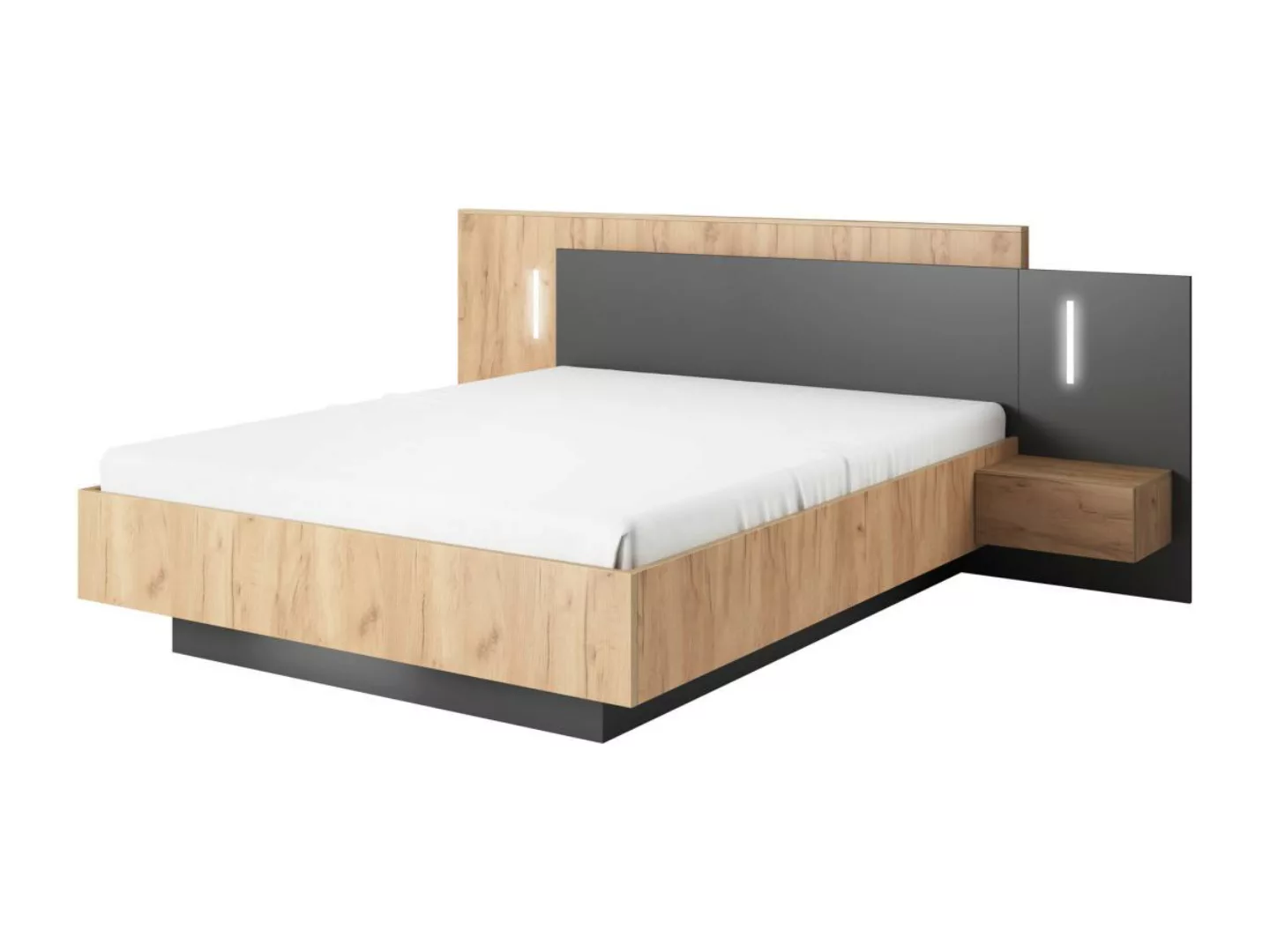 Bett mit Nachttischen - 140 x 190 cm - 2 Schubladen - Mit LED-Beleuchtung - günstig online kaufen