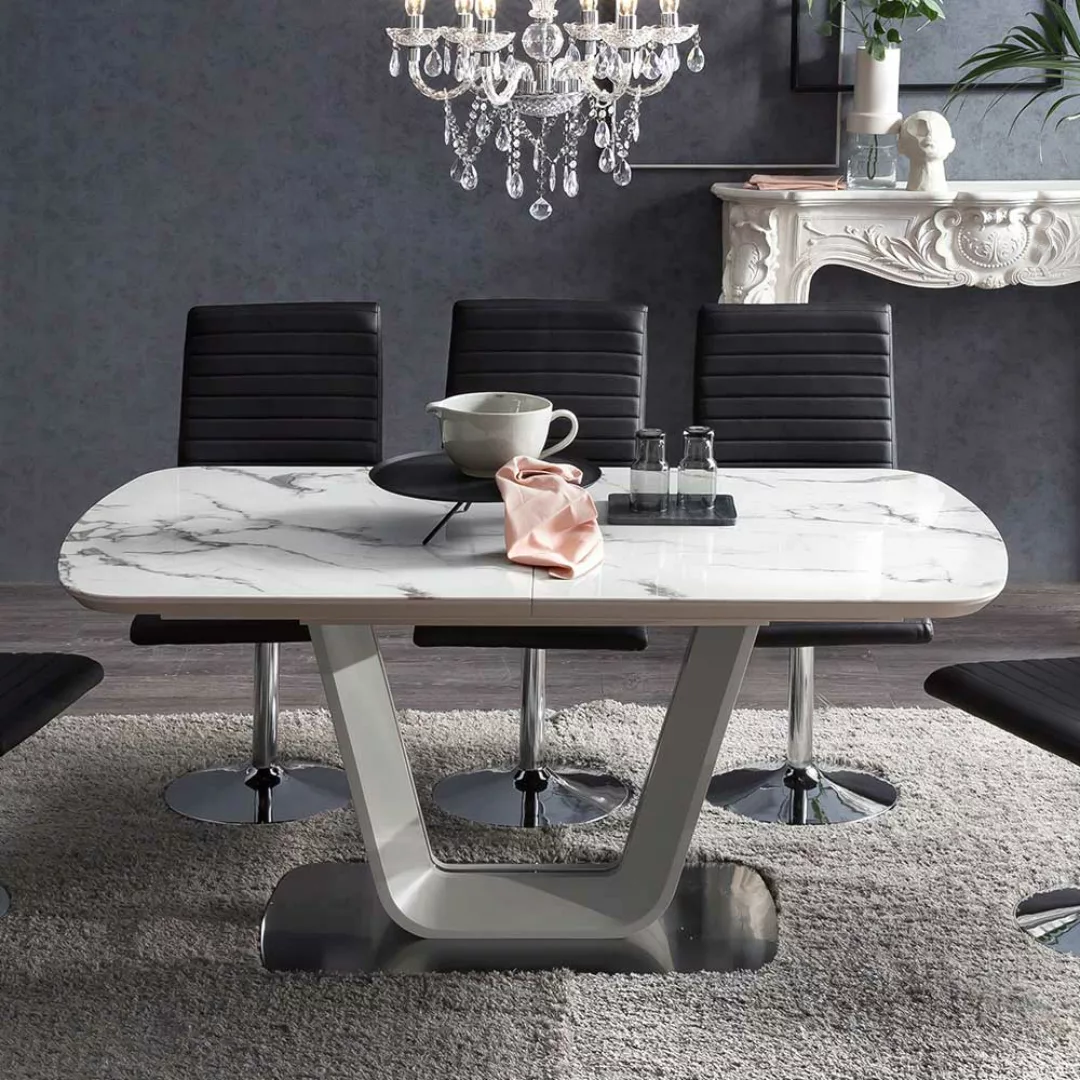 Luxus Esszimmertisch in Weiß Marmoroptik Grau günstig online kaufen