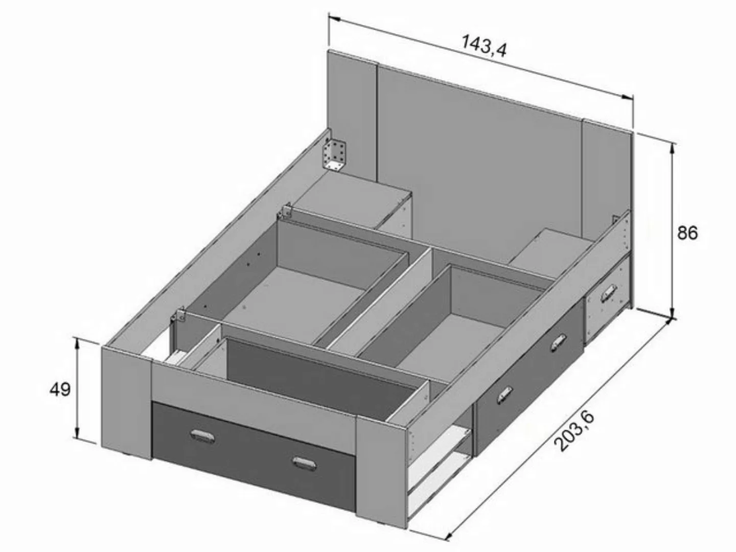 FORTE Stauraumbett "Bob, belastbar bis 200 KG Viel Stauraum, mit Schubkäste günstig online kaufen