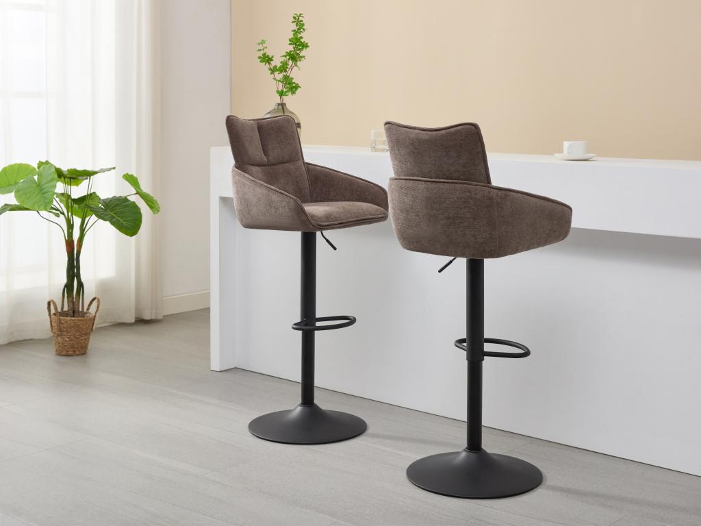 Barhocker 2er-Set höhenverstellbar - Stoff & schwarzes Metall - Taupe - LIK günstig online kaufen