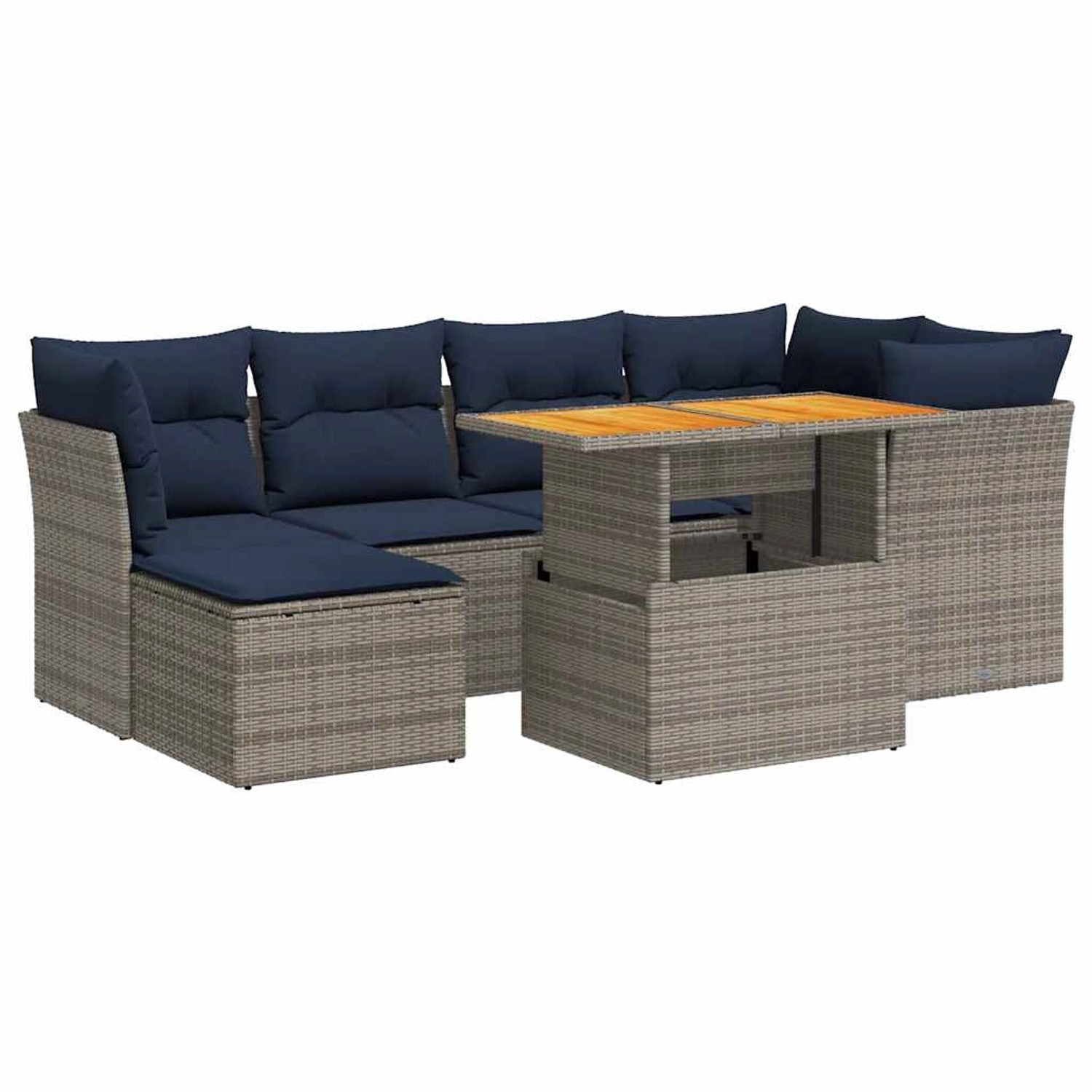vidaXL 7-Tlg Garten-Sofagarnitur mit Kissen Grau Poly Rattan 3326952 günstig online kaufen