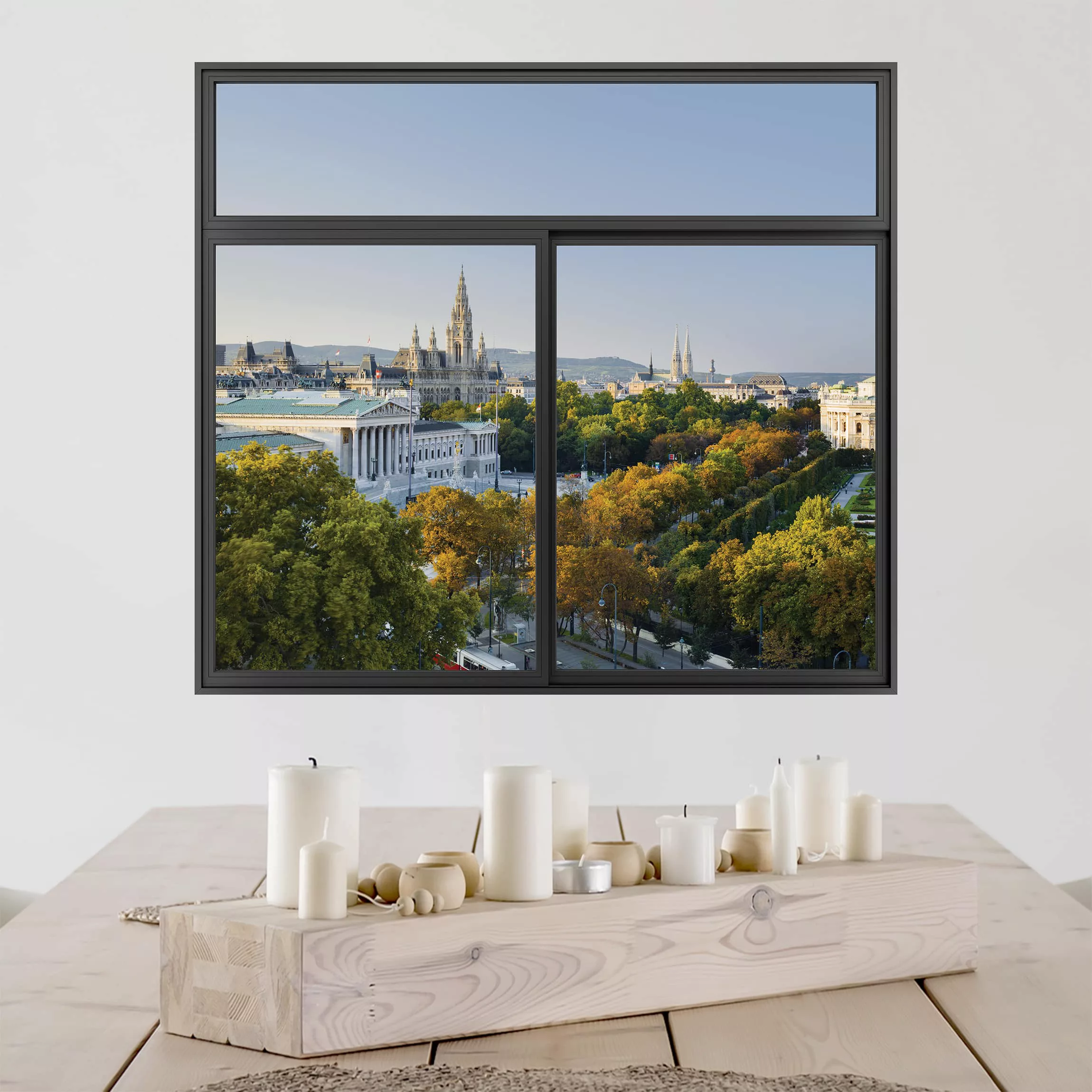 3D Wandtattoo Fenster Schwarz Blick über Wien günstig online kaufen