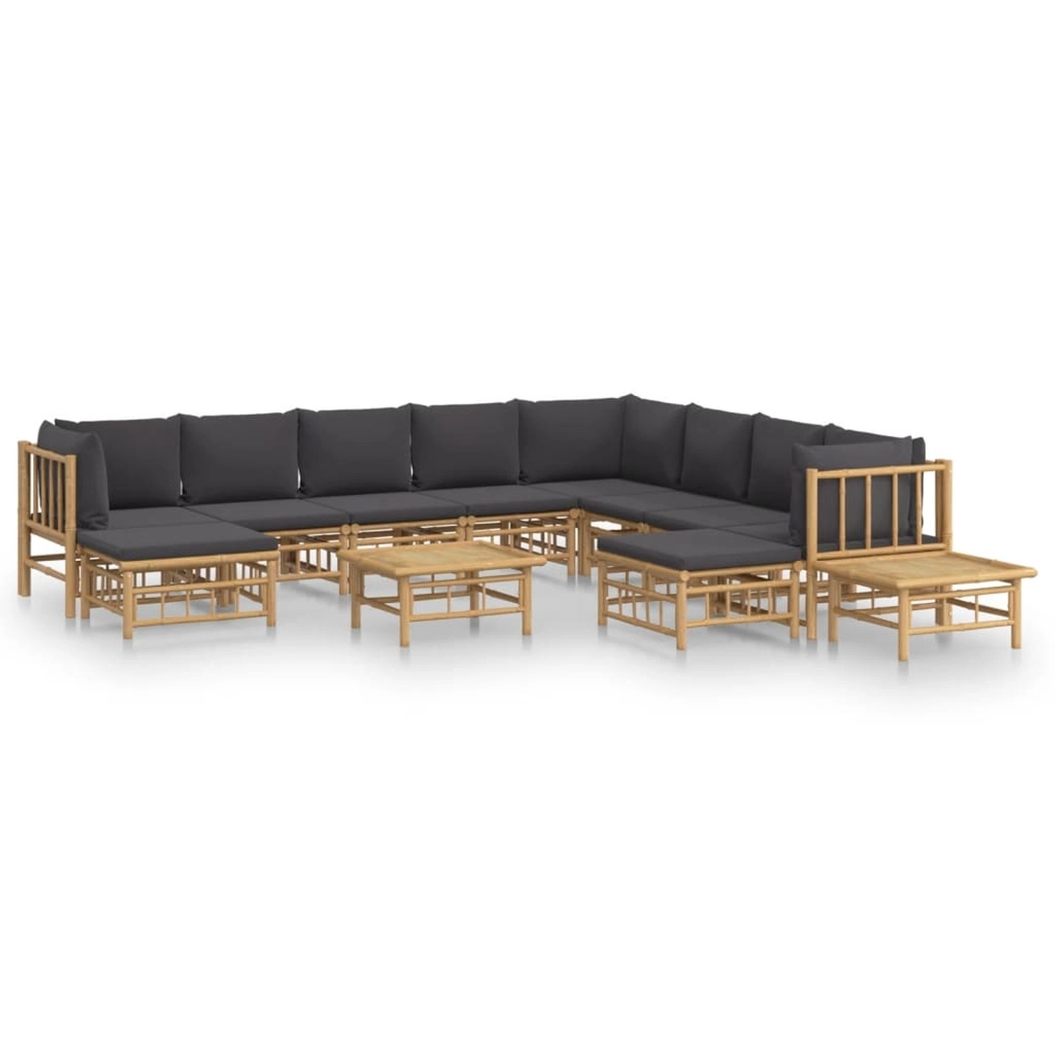 Vidaxl 12-tlg. Garten-lounge-set Mit Dunkelgrauen Kissen Bambus günstig online kaufen