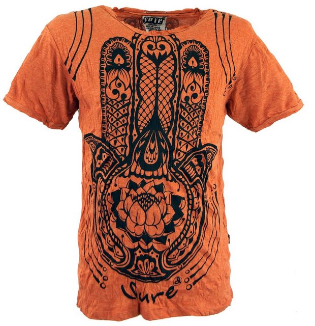 Guru-Shop T-Shirt Sure Herren T-Shirt Fatimas Hand - rostorange Goa Style, günstig online kaufen