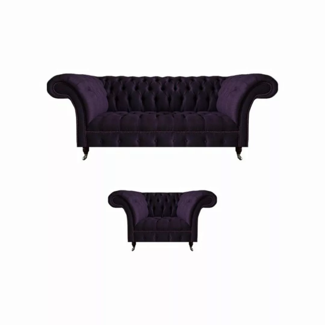 JVmoebel Chesterfield-Sofa Luxus Designer Lila Garnitur Einrichtung Dreisit günstig online kaufen