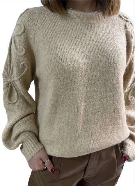 Charis Moda Rundhalspullover Pullover mit Blumendetails an den Ärmeln günstig online kaufen