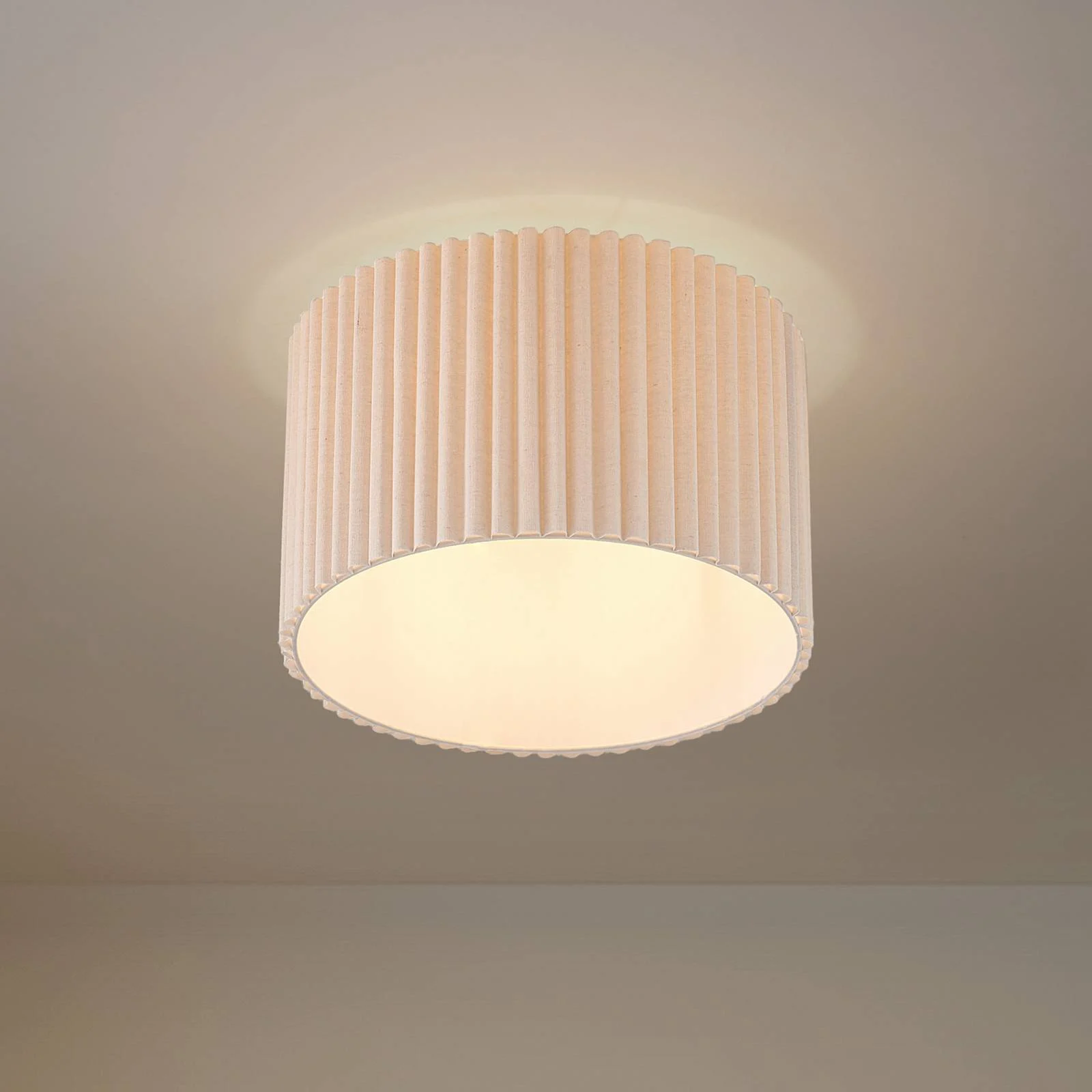 Lindby Deckenleuchte Libbie, Ø 45 cm, Leinen, cremefarben günstig online kaufen