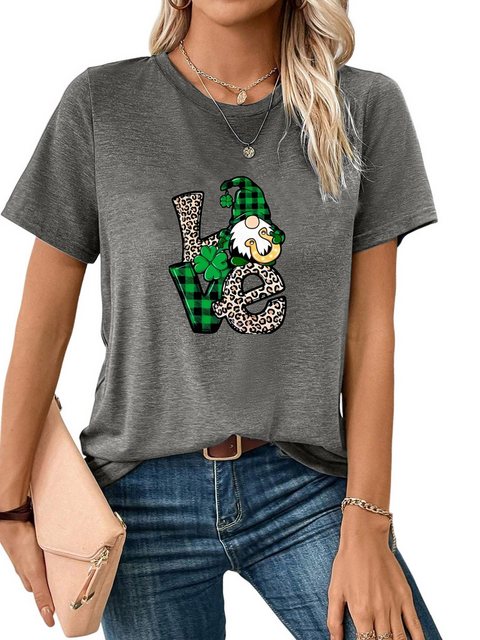 PYL Print-Shirt Damen St. Patricks Tag Kurzarmbluse Locker Kleeblatt Print- günstig online kaufen