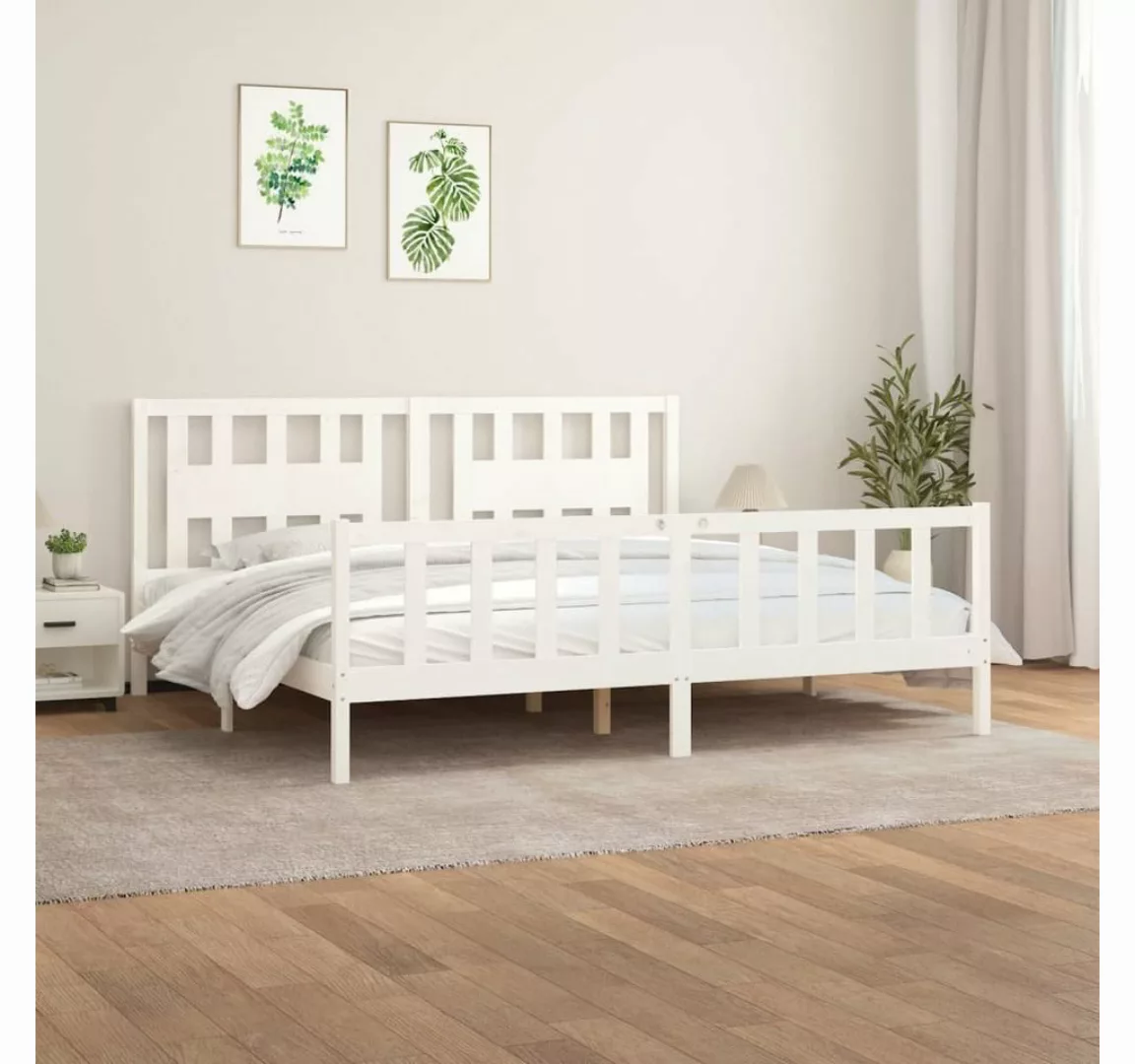furnicato Bett Massivholzbett mit Kopfteil Weiß Kiefer 200x200 cm günstig online kaufen