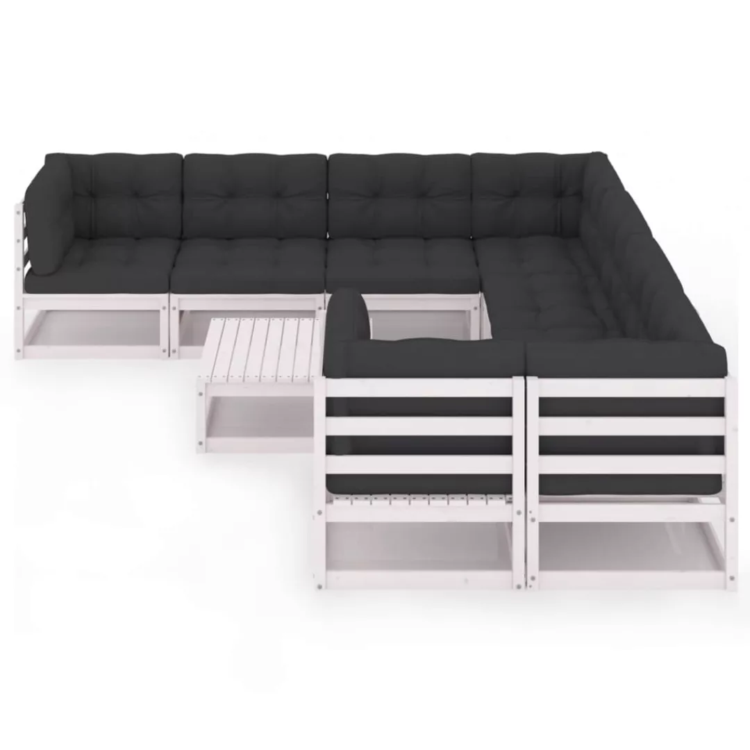 9-tlg. Garten-lounge-set Mit Kissen Weiß Kiefer Massivholz günstig online kaufen