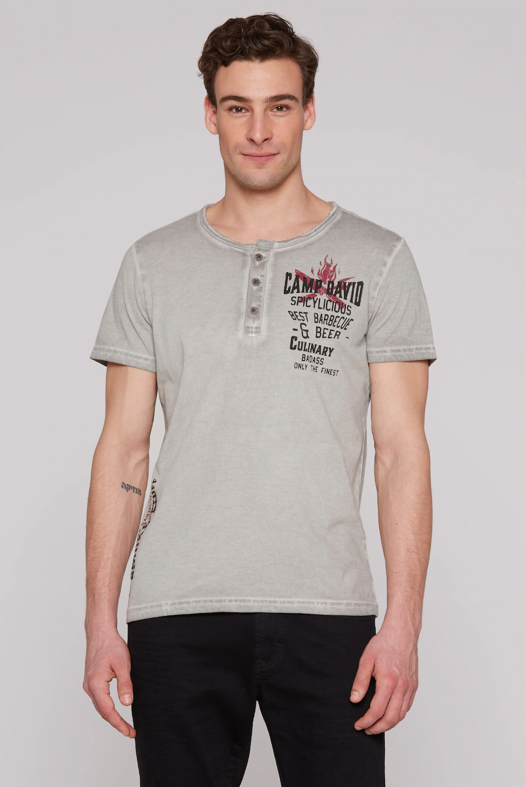 CAMP DAVID Henleyshirt, mit Used-Kanten günstig online kaufen