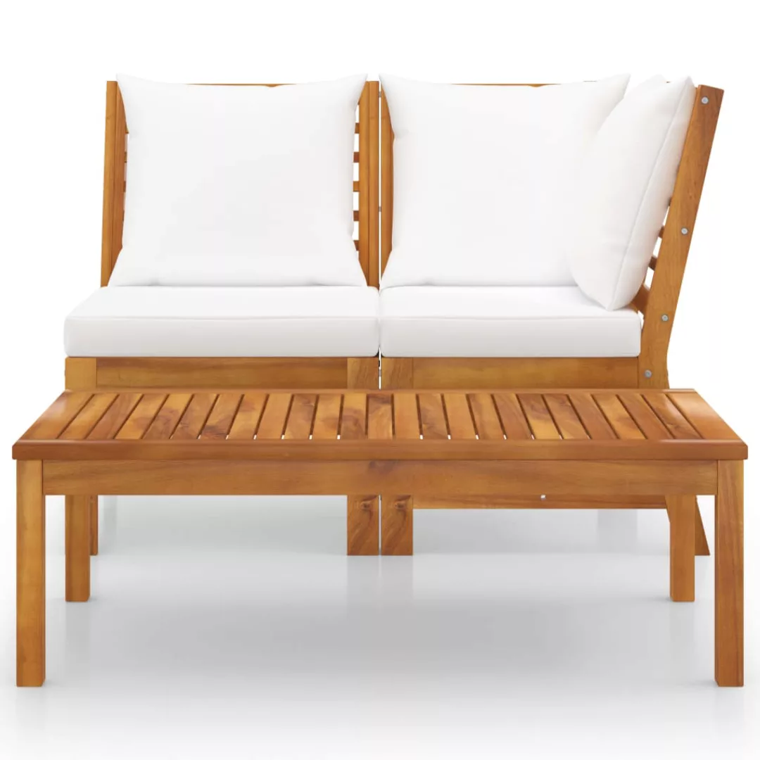 3-tlg. Garten-lounge-set Mit Creme Kissen Akazie Massivholz günstig online kaufen