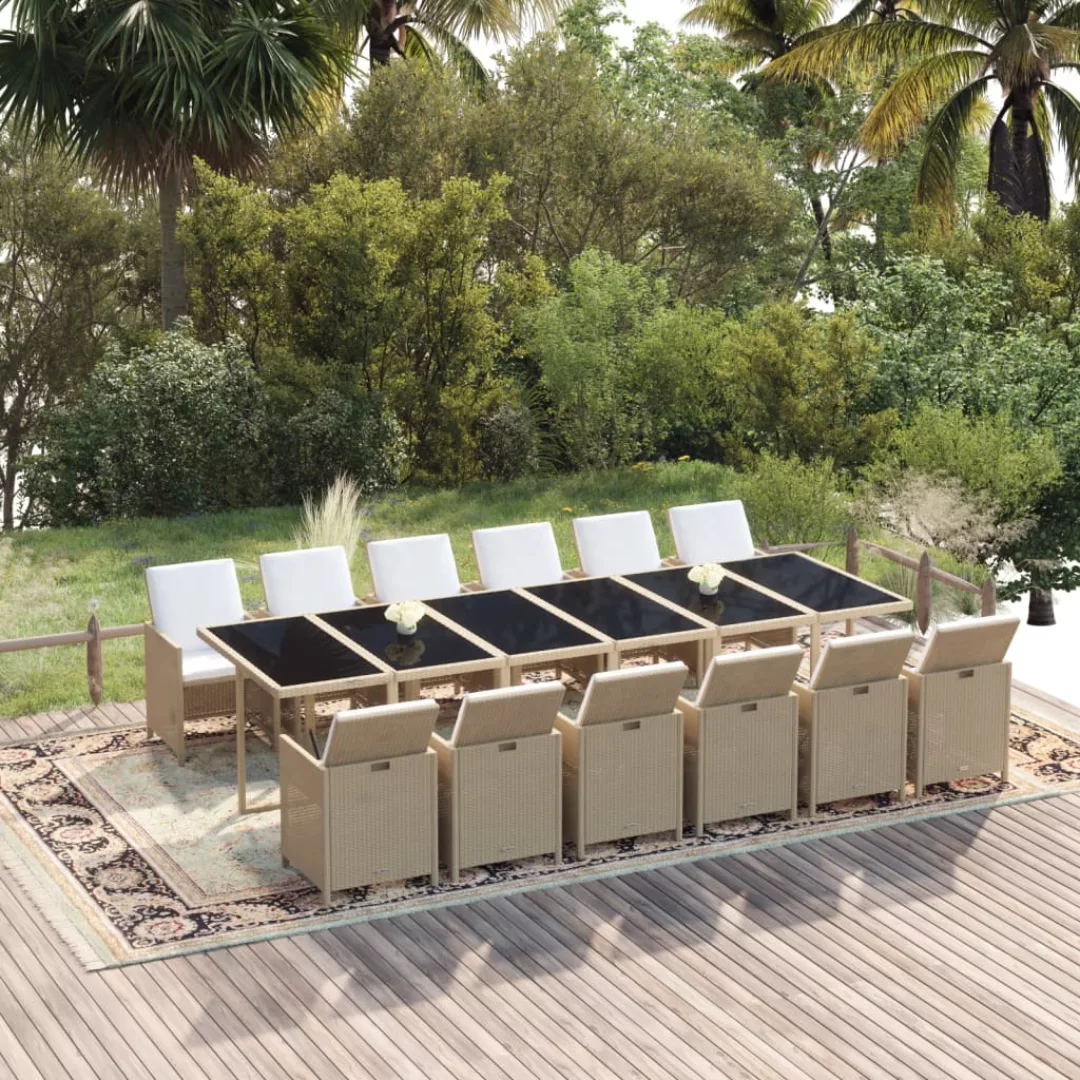 Vidaxl 13-tlg. Garten-essgruppe Mit Kissen Poly Rattan Beige günstig online kaufen