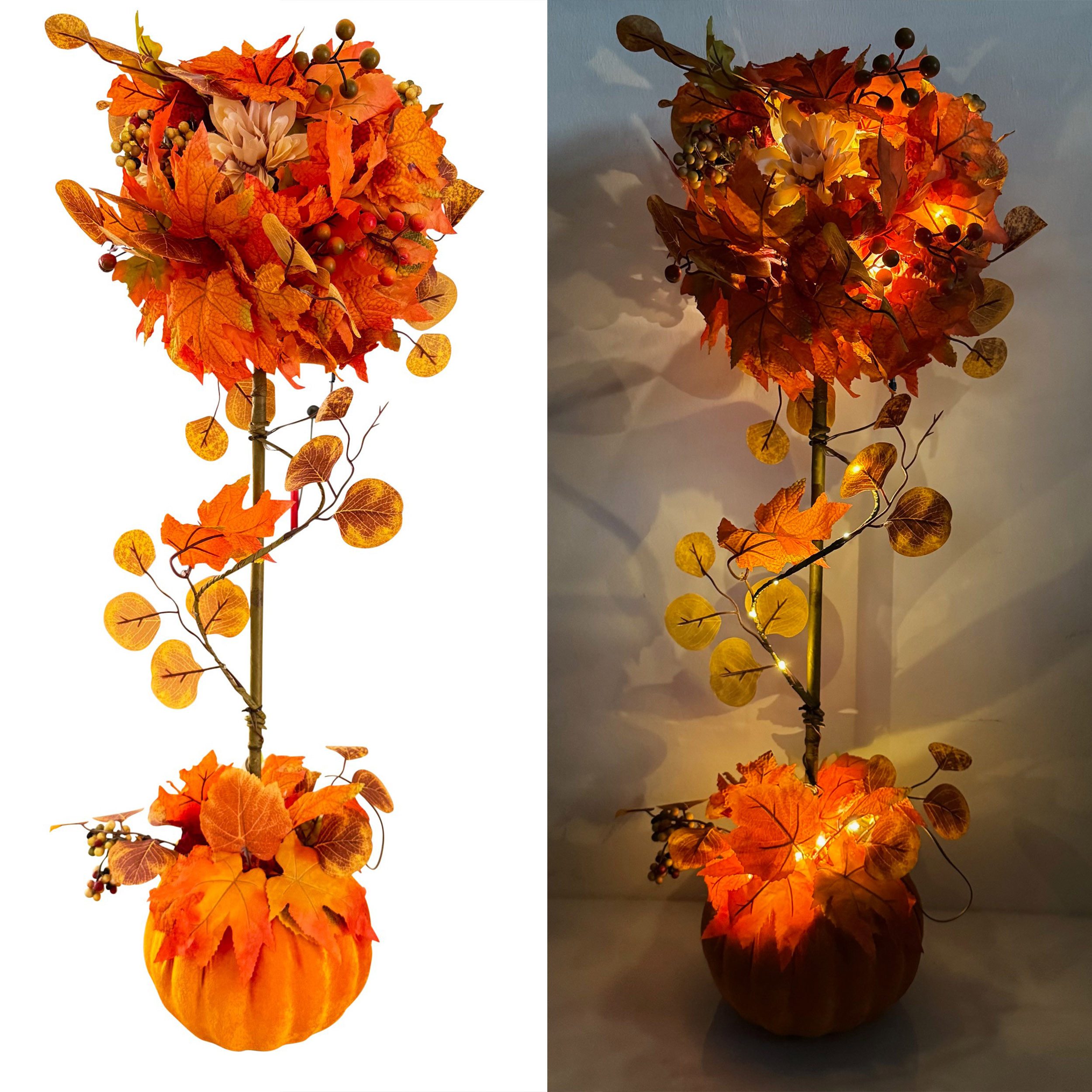 Online-Fuchs Dekobaum mit LED-Lichterkette, Samtkürbis und günstig online kaufen