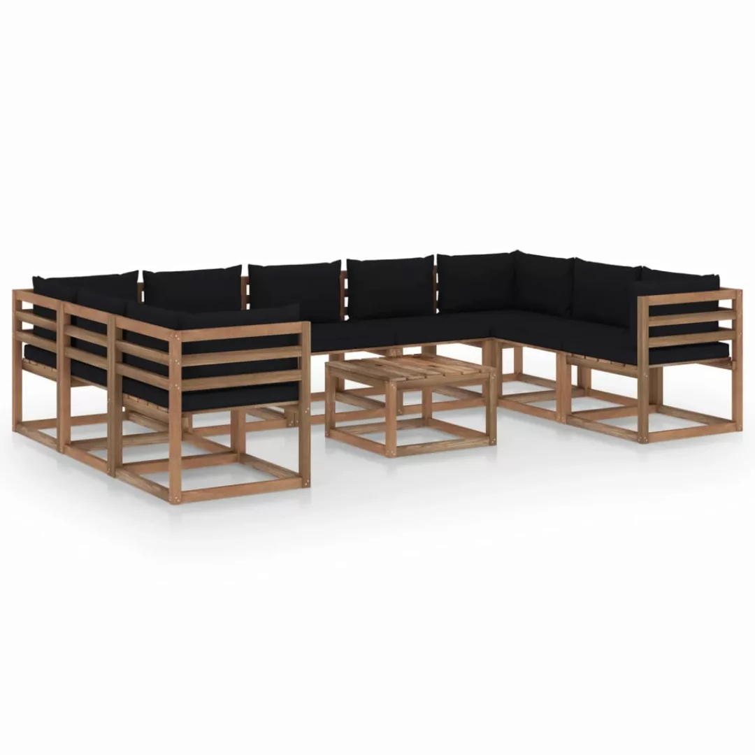 10-tlg. Garten-lounge-set Mit Schwarzen Kissen günstig online kaufen