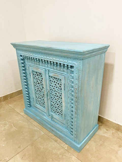 Oriental Galerie Unterschrank Blau Türkis Sideboard Rena Indien 100 cm Komm günstig online kaufen