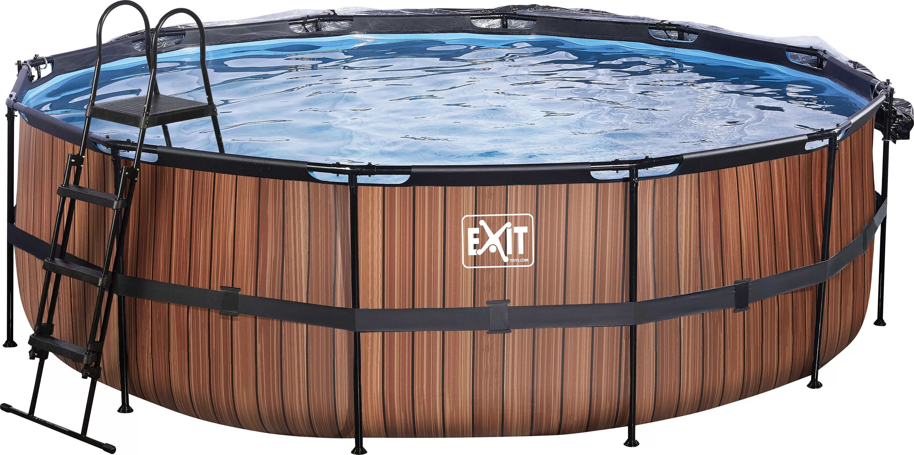 EXIT Wood Pool Braun Ø450x122cm m. Sandfilterpumpe u. Abdeckung u. Wärmepum günstig online kaufen