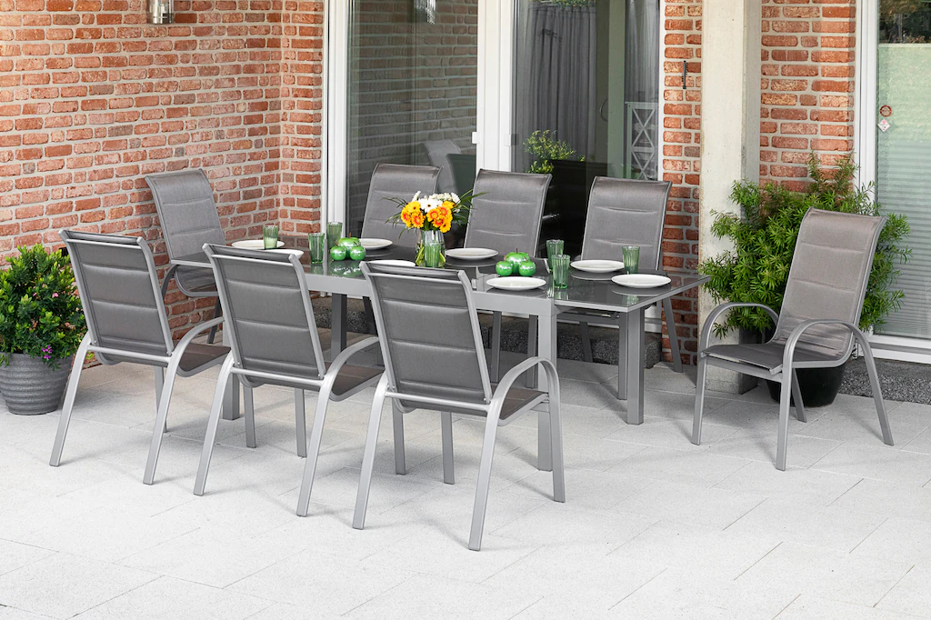 MERXX Garten-Essgruppe "Amalfi di lusso", (9 tlg.), 8 Stapelsessel, Hochleh günstig online kaufen