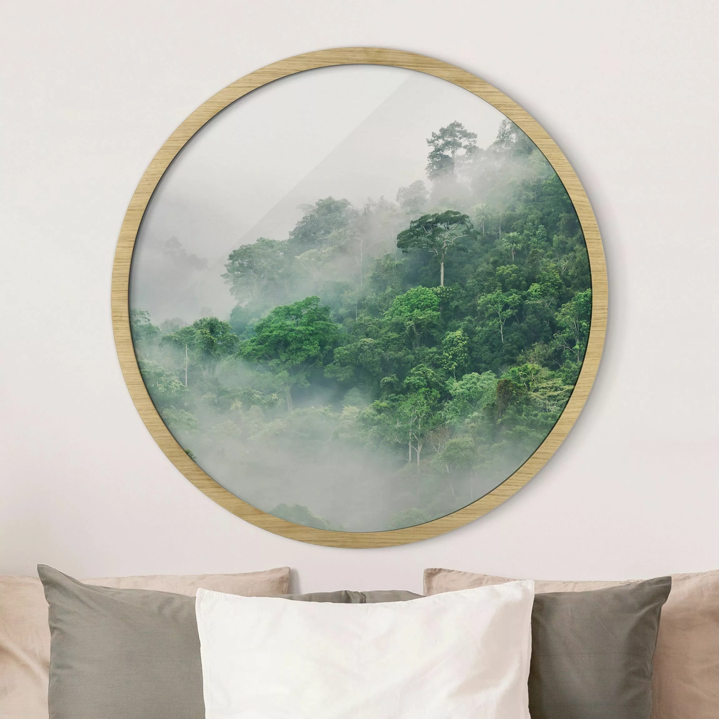 Rundes Gerahmtes Bild Dschungel im Nebel günstig online kaufen