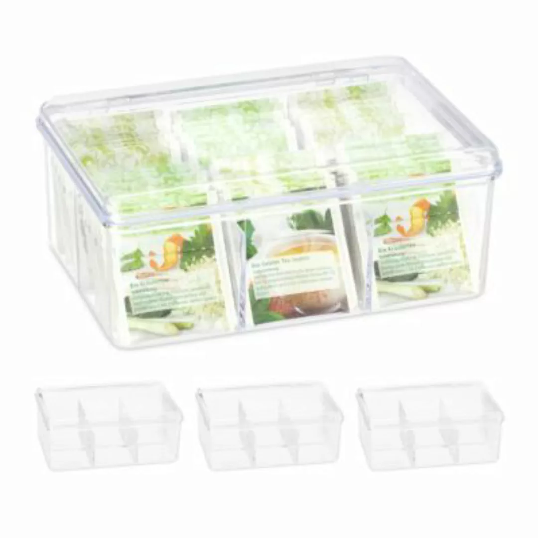 relaxdays 4 x Teebox transparent mit 6 Fächern günstig online kaufen