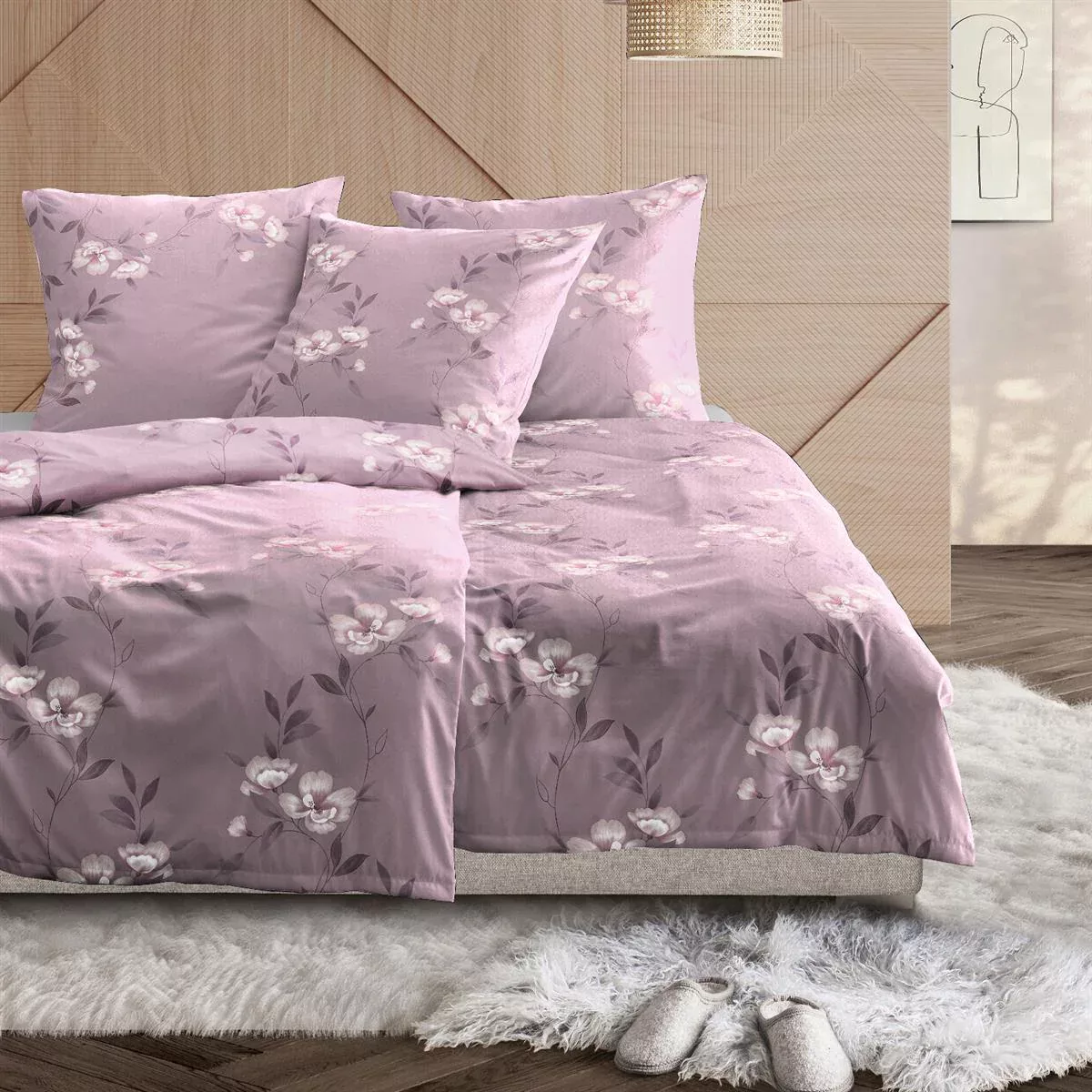 Irisette Biber Bettwäsche Dublin 8773-71 Blumenranken Rosa 135x200 günstig online kaufen